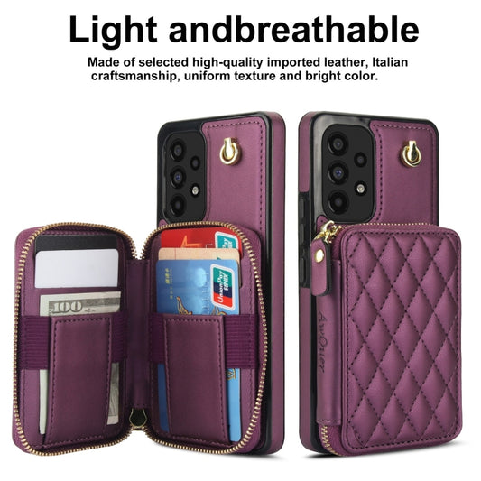 For Samsung Galaxy A53 4G / 5G AwQuer Crossbody Zipper Wallet Rhombic Leather Back Phone Case(Dark Purple) - Galaxy Phone Cases by Awquer | Online Shopping UK | buy2fix