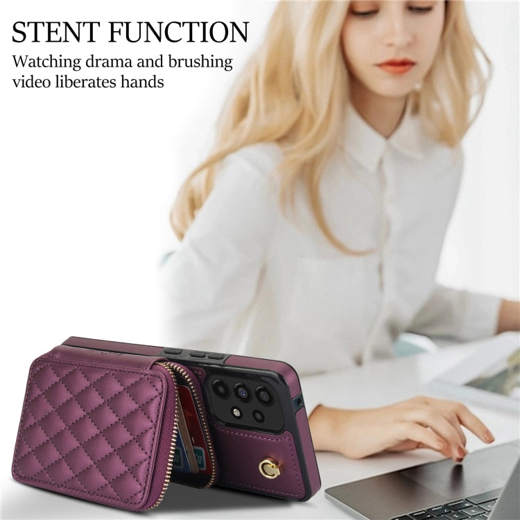 For Samsung Galaxy A53 4G / 5G AwQuer Crossbody Zipper Wallet Rhombic Leather Back Phone Case(Dark Purple) - Galaxy Phone Cases by Awquer | Online Shopping UK | buy2fix