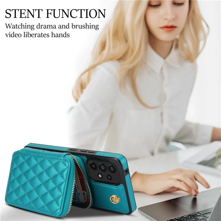 For Samsung Galaxy A73 4G / 5G AwQuer Crossbody Zipper Wallet Rhombic Leather Back Phone Case(Green) - Galaxy Phone Cases by Awquer | Online Shopping UK | buy2fix