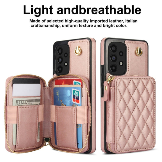 For Samsung Galaxy A73 4G / 5G AwQuer Crossbody Zipper Wallet Rhombic Leather Back Phone Case(Rose Gold) - Galaxy Phone Cases by Awquer | Online Shopping UK | buy2fix