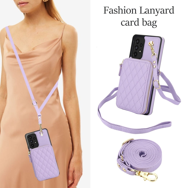 For Samsung Galaxy A73 4G / 5G AwQuer Crossbody Zipper Wallet Rhombic Leather Back Phone Case(Purple) - Galaxy Phone Cases by Awquer | Online Shopping UK | buy2fix