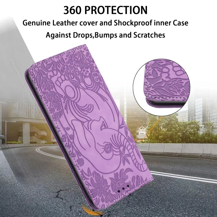 For Samsung Galaxy S25+ 5G Retro Elephant Embossed Leather Phone Case(Purple) by buy2fix