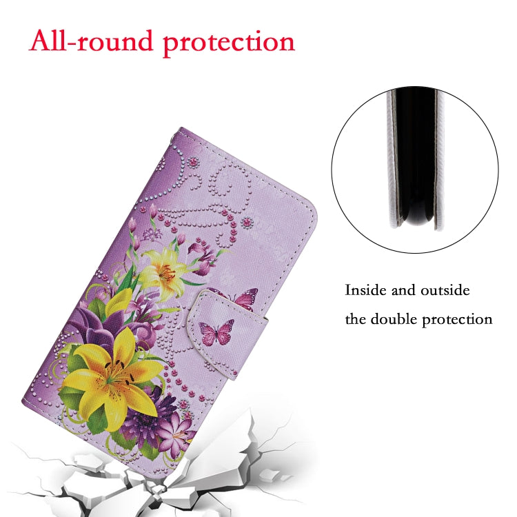 For Samsung Galaxy S25+ 5G Colored Drawing Pattern Leather Phone Case(Yellow Flower Butterfly) by buy2fix