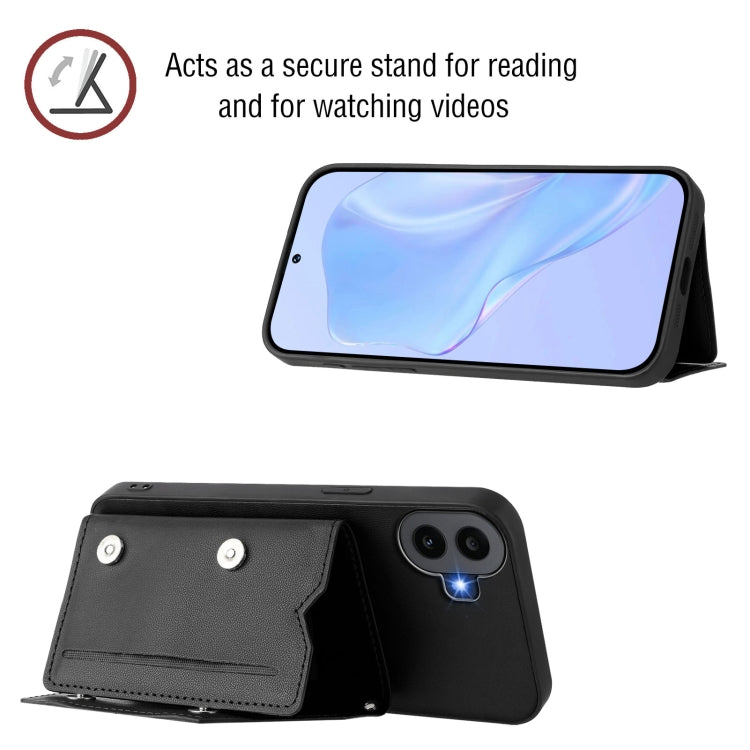 For Nothing CMF Phone 1 Skin Feel Four Card Slots Phone Case with Wrist Strap(Black) - Nothing Cases by buy2fix | Online Shopping UK | buy2fix