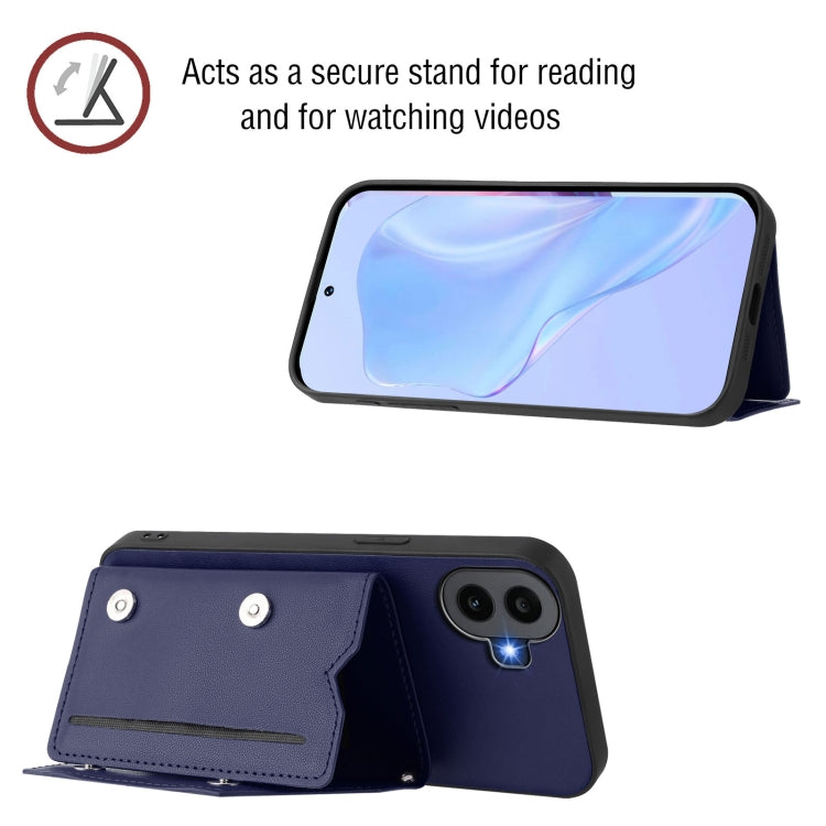 For Nothing CMF Phone 1 Skin Feel Four Card Slots Phone Case with Wrist Strap(Blue) - More Brand by buy2fix | Online Shopping UK | buy2fix