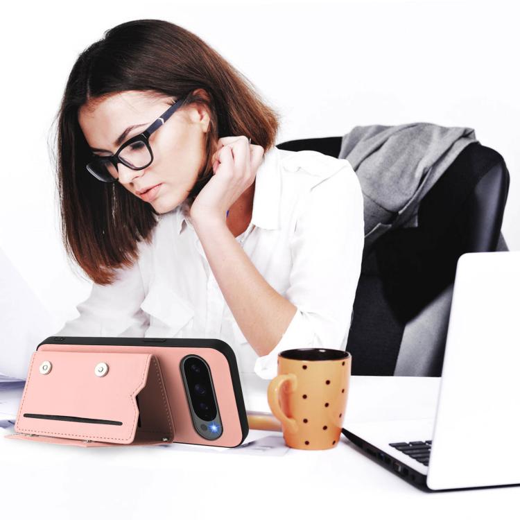 For Google Pixel 10 Pro XL Skin Feel Four Card Slots Phone Case with Wrist Strap(Pink) - Google Cases by buy2fix | Online Shopping UK | buy2fix