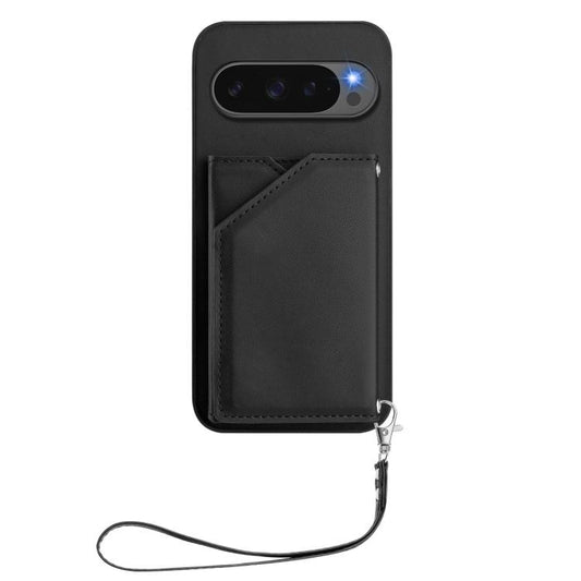 For Google Pixel 10 Pro XL Skin Feel Four Card Slots Phone Case with Wrist Strap(Black) - Google Cases by buy2fix | Online Shopping UK | buy2fix