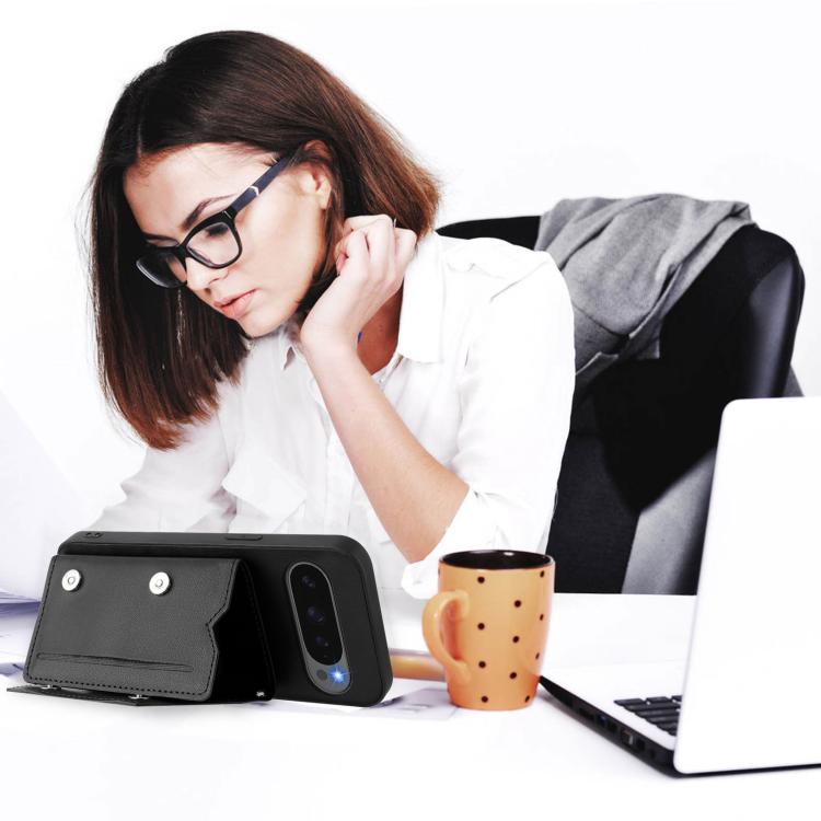 For Google Pixel 10 Pro XL Skin Feel Four Card Slots Phone Case with Wrist Strap(Black) - Google Cases by buy2fix | Online Shopping UK | buy2fix