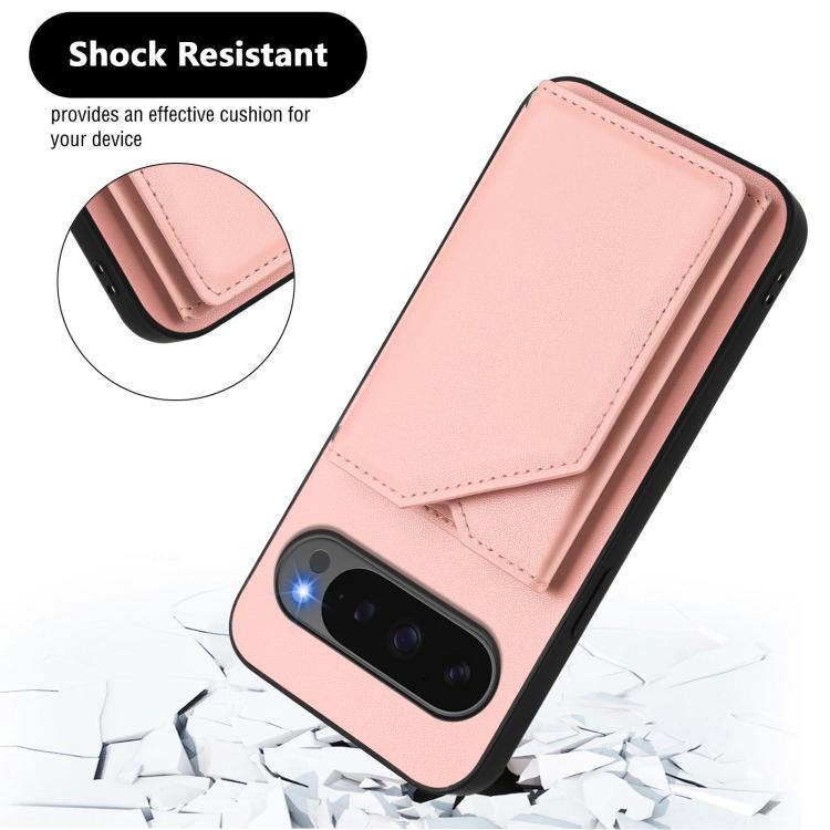 For Google Pixel 10 / 10 Pro Skin Feel Four Card Slots Phone Case with Wrist Strap(Pink) - Google Cases by buy2fix | Online Shopping UK | buy2fix