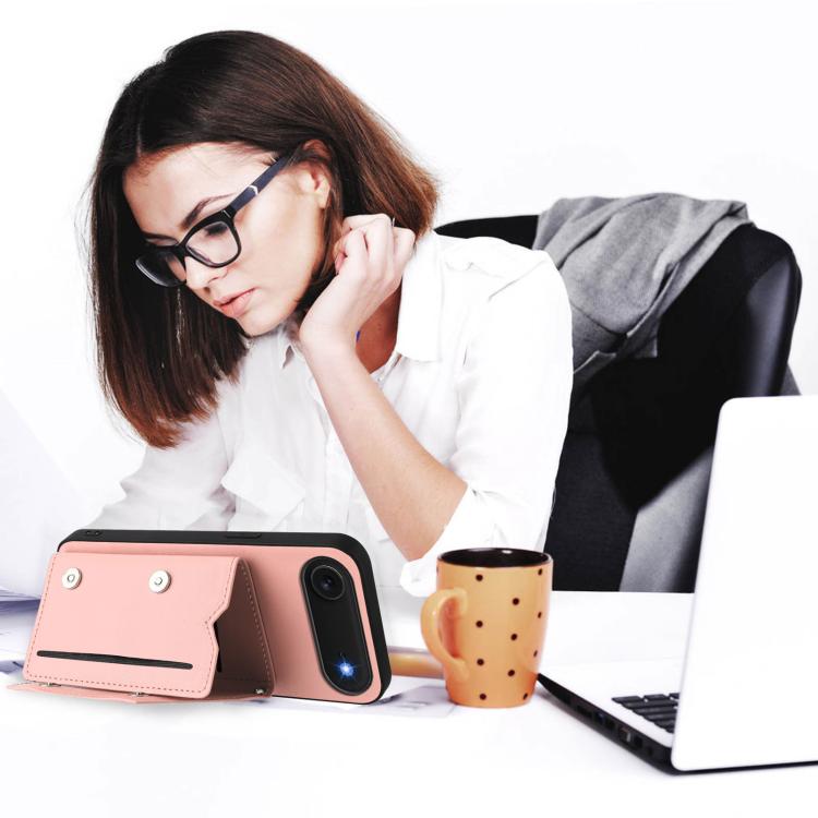 For iPhone Air Skin Feel Four Card Slots Phone Case with Wrist Strap(Pink) - iPhone Air Cases by buy2fix | Online Shopping UK | buy2fix