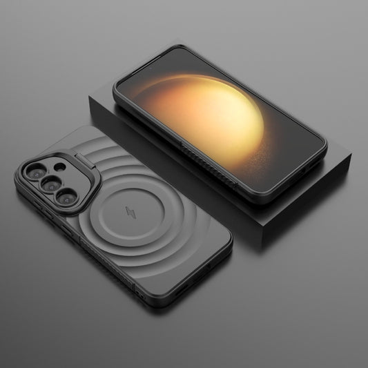 For Samsung Galaxy S25 5G Lens Frame Bracket Corrugated MagSafe Phone Case(Black) by buy2fix