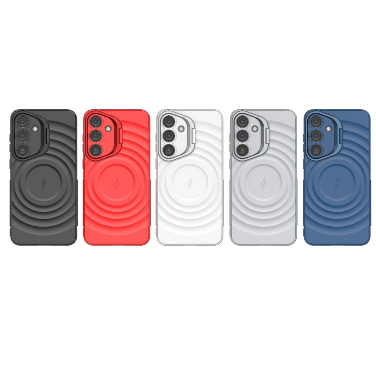 For Samsung Galaxy S25+ 5G Lens Frame Bracket Corrugated MagSafe Phone Case(White) by buy2fix