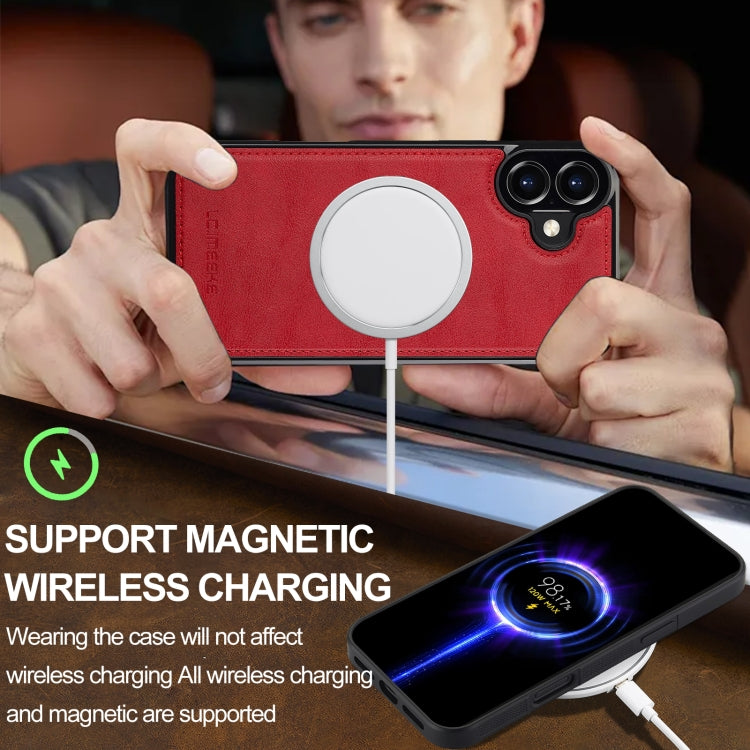 For iPhone 16 LC.IMEEKE L3 Series Detachable RFID Card Bag Magsafe Phone Case(Red) by LC.IMEEKE