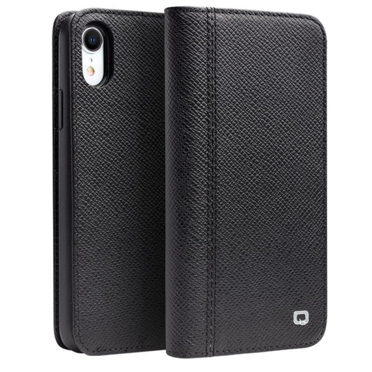 For iPhone XR QIALINO 2 in 1 Cross Texture Top-grain Leather + PC + TPU Horizontal Flip Leather Case with Holder & Card Slots(Black) by QIALINO