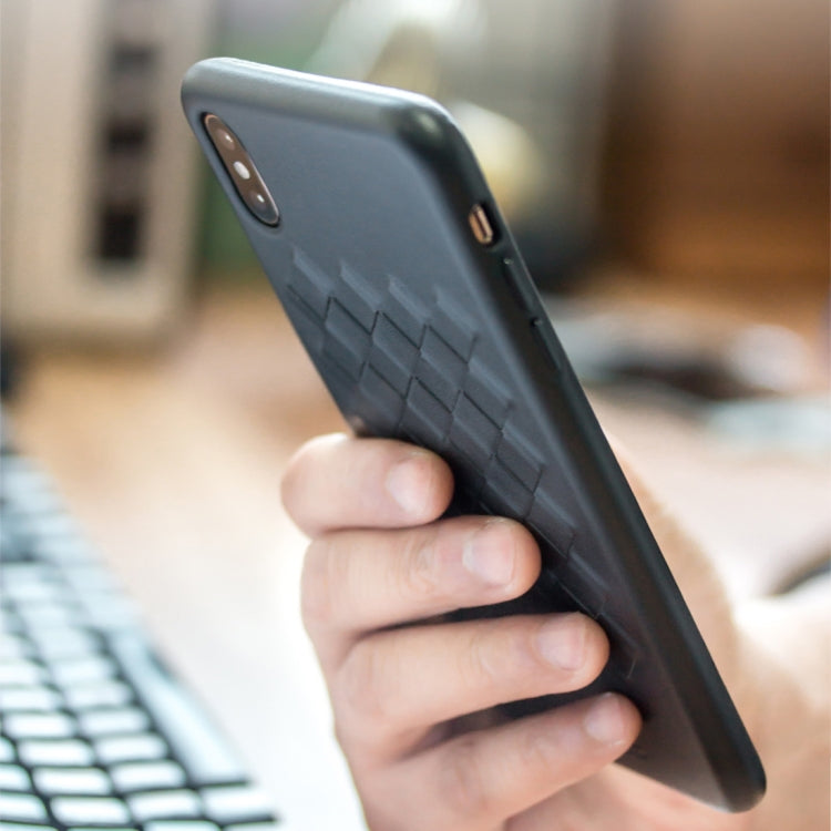 For iPhone XS QIALINO Shockproof Weave Cowhide Leather Protective Case(Black) by QIALINO