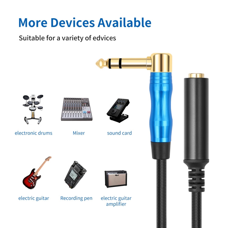 6.35mm 1/4 TRS Male Stereo Elbow to Female Electric Guitar Audio Cable, Length:1m(Black Blue) by buy2fix