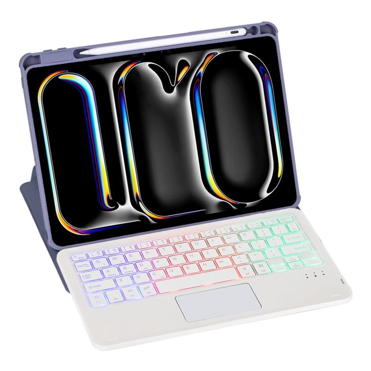For iPad Pro 11 2024 L13-AS 360 Rotation Acrylic Transparent Bluetooth Keyboard Leather Case With Touch Control / Backlight(Purple) - For iPad Pro by buy2fix | Online Shopping UK | buy2fix