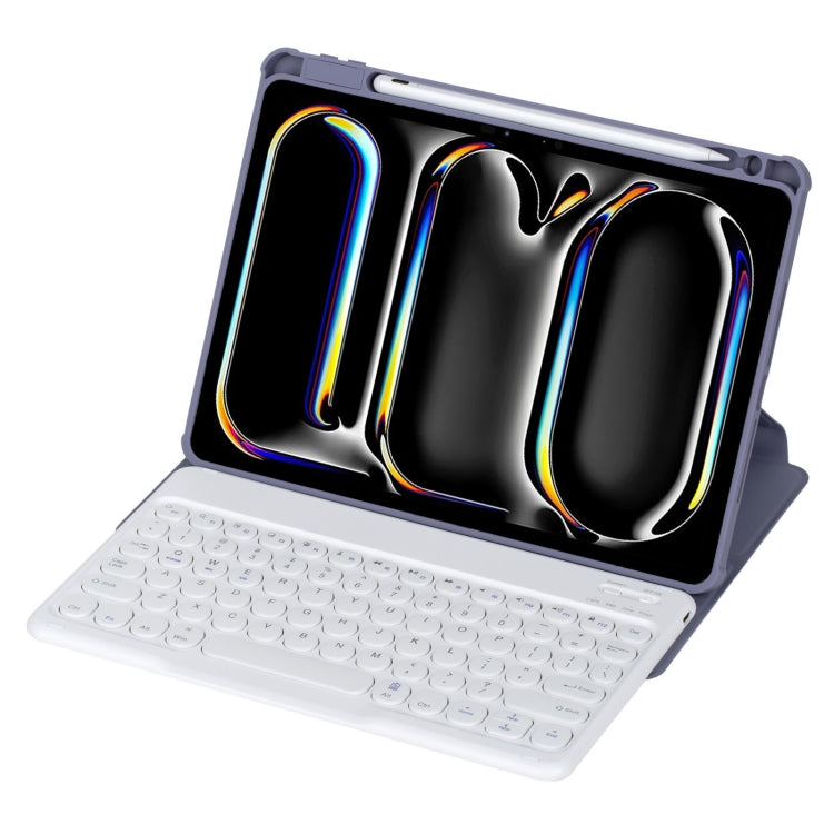For iPad Pro 11 2024 YL13 360 Rotation Acrylic Transparent Round Keycap Bluetooth Keyboard Leather Case(Purple) - For iPad Pro by buy2fix | Online Shopping UK | buy2fix