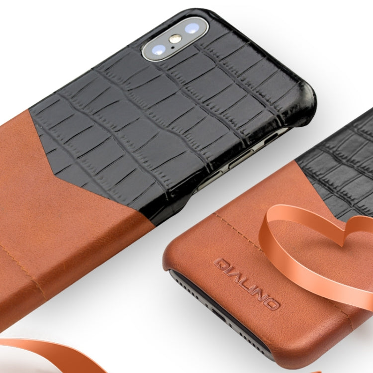 For iPhone X / XS QIALINO Crocodile Texture Cowhide Leather Protective Case by QIALINO