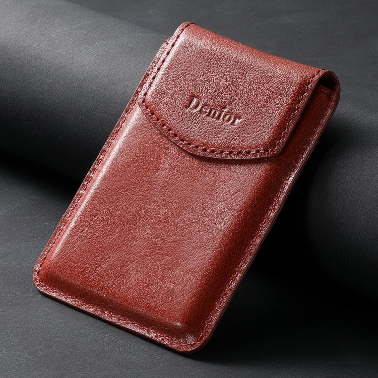 Denior V14 MagSafe Magnetic Phone Genuine Leather Card Sleeve(Brown) - Adhesive Card Holders by Denior | Online Shopping UK | buy2fix