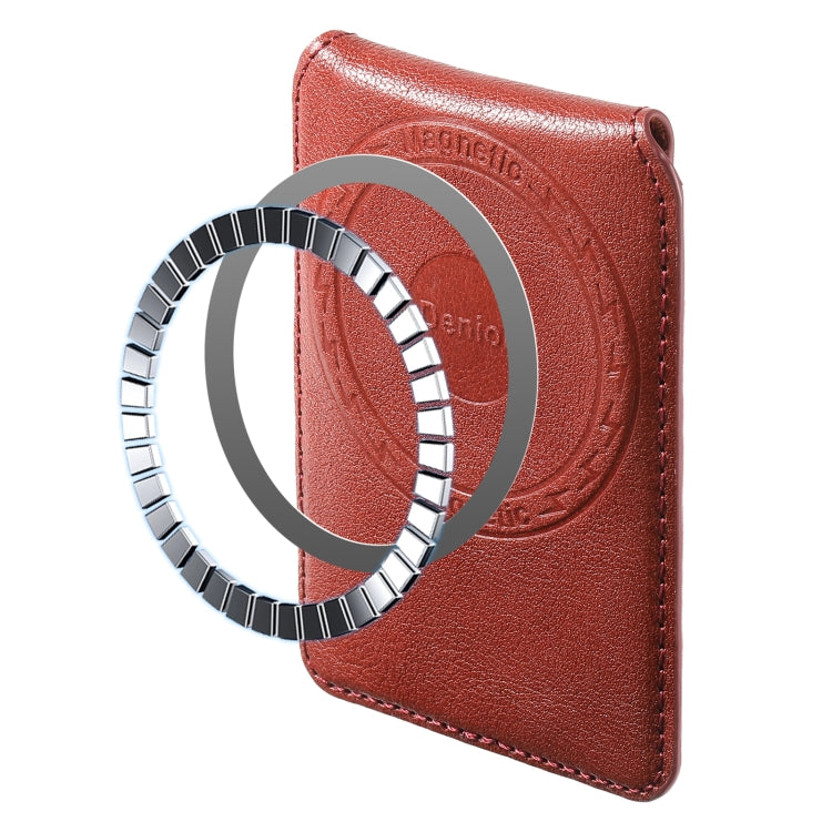 Denior V14 MagSafe Magnetic Phone Genuine Leather Card Sleeve(Brown) - Adhesive Card Holders by Denior | Online Shopping UK | buy2fix