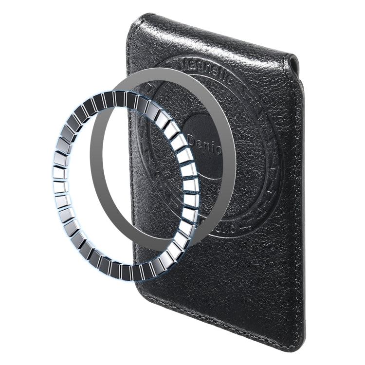 Denior V14 MagSafe Magnetic Phone Genuine Leather Card Sleeve(Black) - Adhesive Card Holders by Denior | Online Shopping UK | buy2fix