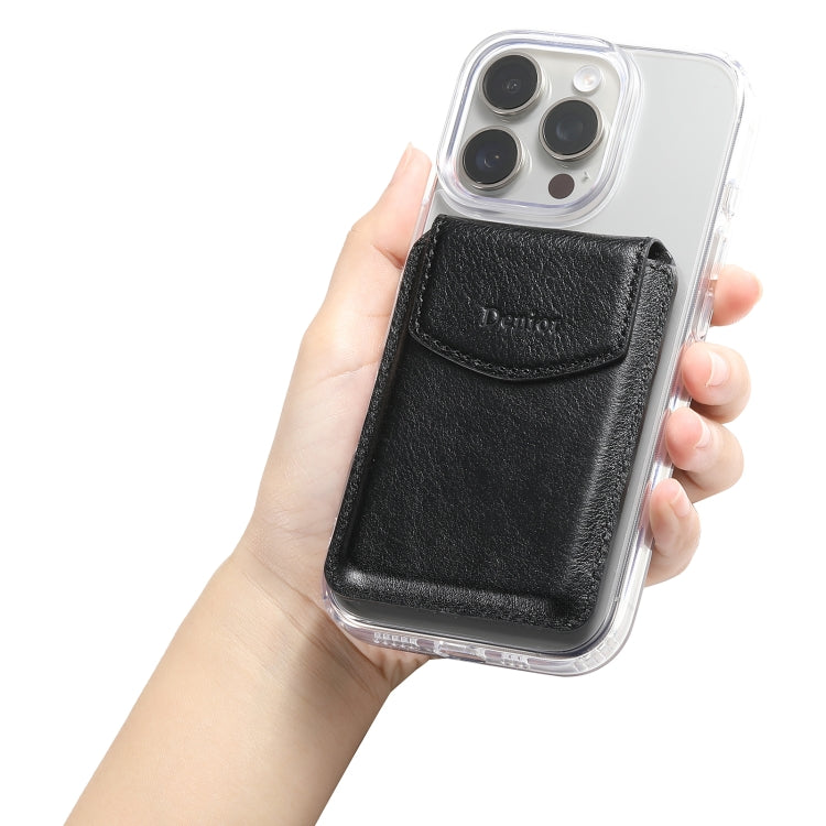 Denior V14 MagSafe Magnetic Phone Genuine Leather Card Sleeve(Black) - Adhesive Card Holders by Denior | Online Shopping UK | buy2fix