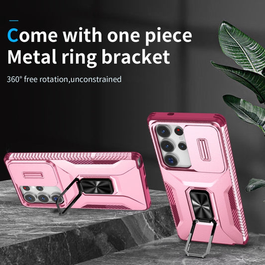 For Samsung Galaxy S25 Ultra 5G Sliding Camshield Holder Phone Case(Pink + Rose Red) by buy2fix