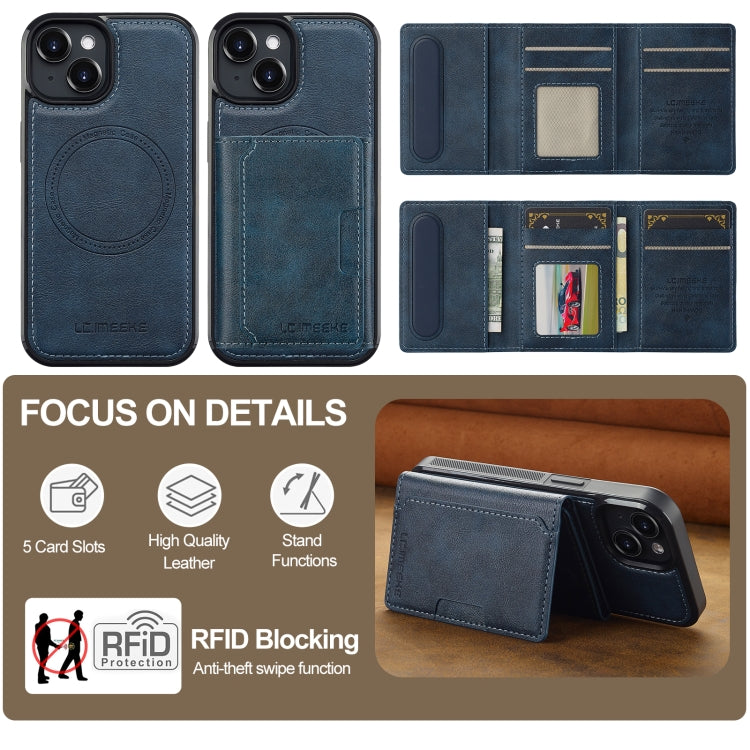 For iPhone 15 LC.IMEEKE L5 Series Detachable RFID Card Bag Magsafe Phone Case(Blue) - iPhone 15 Cases by LC.IMEEKE | Online Shopping UK | buy2fix