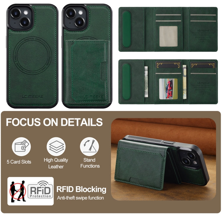 For iPhone 15 LC.IMEEKE L5 Series Detachable RFID Card Bag Magsafe Phone Case(Green) - iPhone 15 Cases by LC.IMEEKE | Online Shopping UK | buy2fix