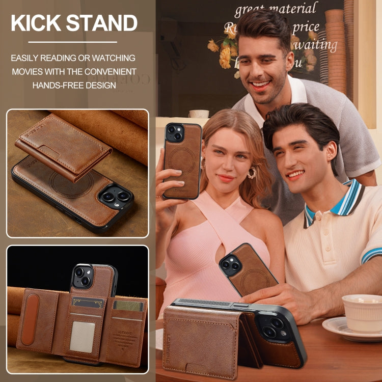 For iPhone 13 mini LC.IMEEKE L5 Series Detachable RFID Card Bag Magsafe Phone Case(Brown) - iPhone 13 mini Cases by LC.IMEEKE | Online Shopping UK | buy2fix