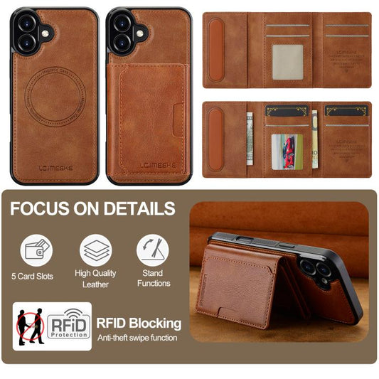 For iPhone 17 LC.IMEEKE L5 Series Detachable RFID Card Bag Magsafe Phone Case(Brown) - iPhone 17 Cases by LC.IMEEKE | Online Shopping UK | buy2fix