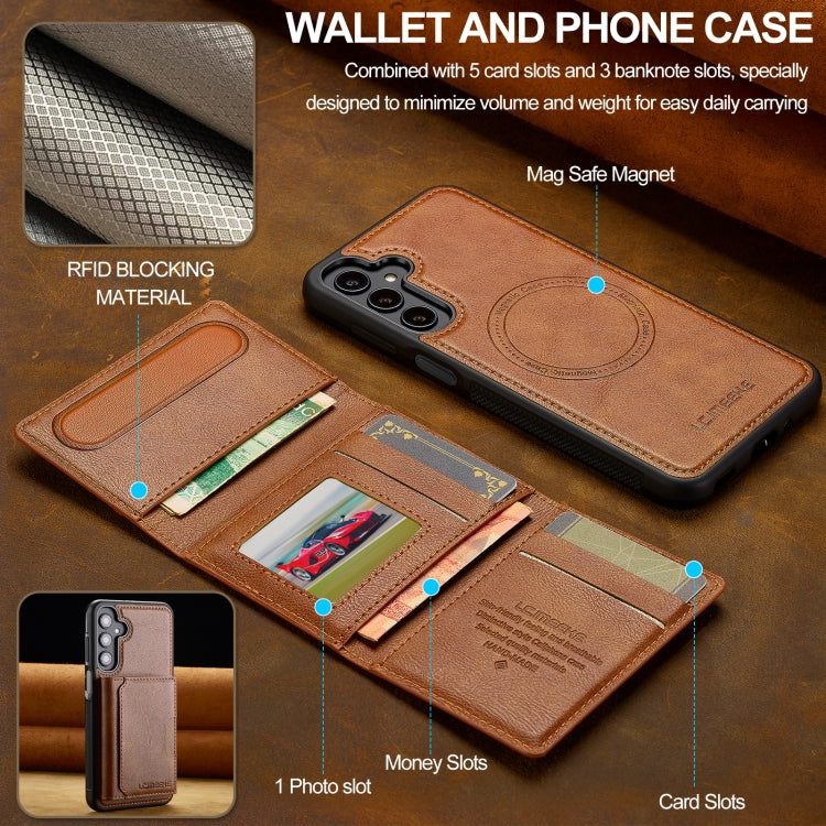 For Samsung Galaxy S24 FE 5G LC.IMEEKE L5 Series Detachable RFID Card Bag Magsafe Phone Case(Brown) - Galaxy S24 FE 5G Cases by LC.IMEEKE | Online Shopping UK | buy2fix