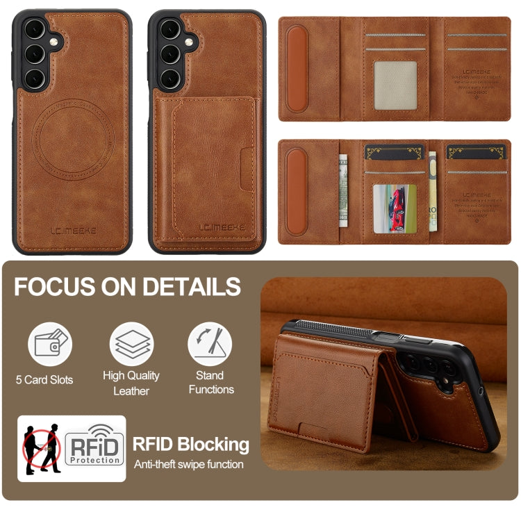 For Samsung Galaxy S24 FE 5G LC.IMEEKE L5 Series Detachable RFID Card Bag Magsafe Phone Case(Brown) - Galaxy S24 FE 5G Cases by LC.IMEEKE | Online Shopping UK | buy2fix