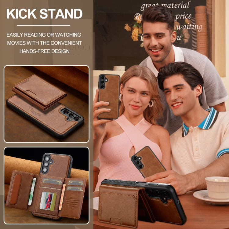 For Samsung Galaxy S24+ 5G LC.IMEEKE L5 Series Detachable RFID Card Bag Magsafe Phone Case(Brown) - Galaxy S24+ 5G Cases by LC.IMEEKE | Online Shopping UK | buy2fix