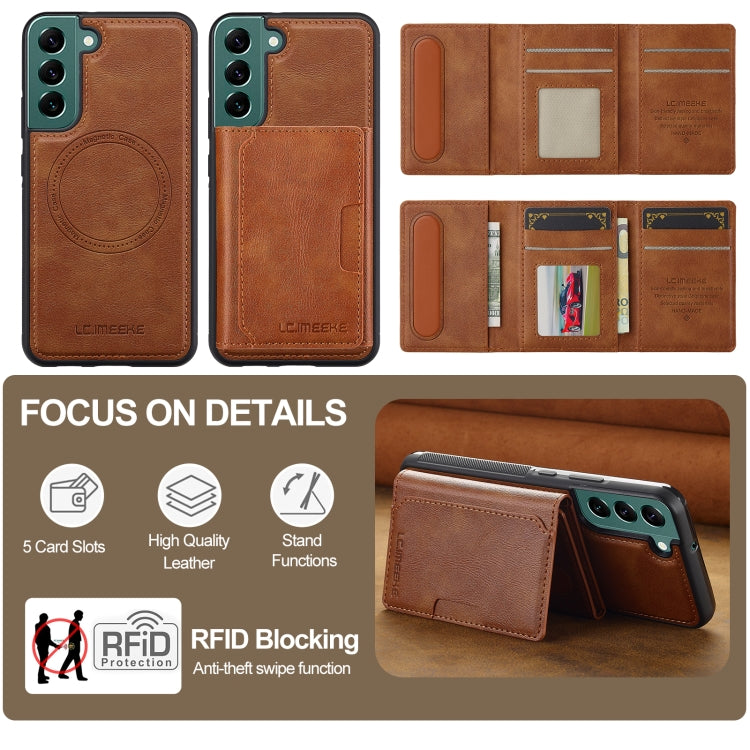 For Samsung Galaxy S22 5G LC.IMEEKE L5 Series Detachable RFID Card Bag Magsafe Phone Case(Brown) - Galaxy S22 5G Cases by LC.IMEEKE | Online Shopping UK | buy2fix
