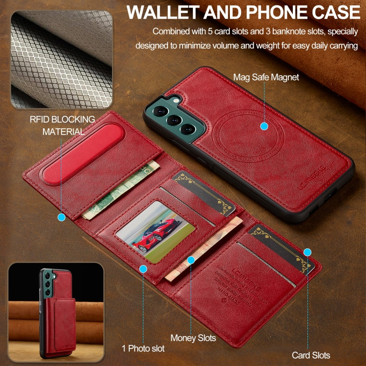 For Samsung Galaxy S22 5G LC.IMEEKE L5 Series Detachable RFID Card Bag Magsafe Phone Case(Red) - Galaxy S22 5G Cases by LC.IMEEKE | Online Shopping UK | buy2fix