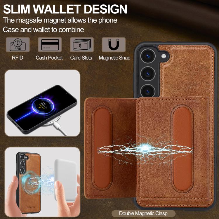 For Samsung Galaxy S25+ 5G LC.IMEEKE L5 Series Detachable RFID Card Bag Magsafe Phone Case(Brown) - Galaxy S25+ 5G Cases by LC.IMEEKE | Online Shopping UK | buy2fix