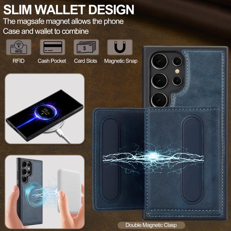 For Samsung Galaxy S25 Ultra 5G LC.IMEEKE L5 Series Detachable RFID Card Bag Magsafe Phone Case(Blue) - Galaxy S25 Ultra 5G Cases by LC.IMEEKE | Online Shopping UK | buy2fix
