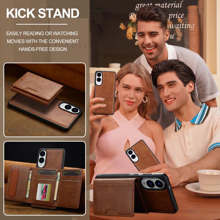 For Samsung Galaxy S25 Edge 5G LC.IMEEKE L5 Series Detachable RFID Card Bag Magsafe Phone Case(Brown) - Galaxy S25 Edge 5G Cases by LC.IMEEKE | Online Shopping UK | buy2fix