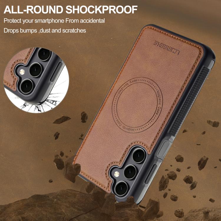 For Samsung Galaxy A56 5G LC.IMEEKE L5 Series Detachable RFID Card Bag Magsafe Phone Case(Brown) - Galaxy Phone Cases by LC.IMEEKE | Online Shopping UK | buy2fix