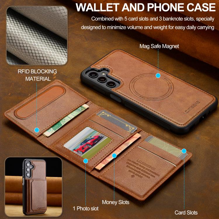 For Samsung Galaxy A56 5G LC.IMEEKE L5 Series Detachable RFID Card Bag Magsafe Phone Case(Brown) - Galaxy Phone Cases by LC.IMEEKE | Online Shopping UK | buy2fix