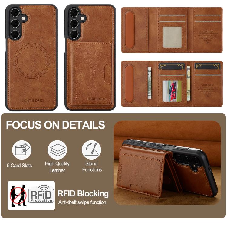For Samsung Galaxy A56 5G LC.IMEEKE L5 Series Detachable RFID Card Bag Magsafe Phone Case(Brown) - Galaxy Phone Cases by LC.IMEEKE | Online Shopping UK | buy2fix