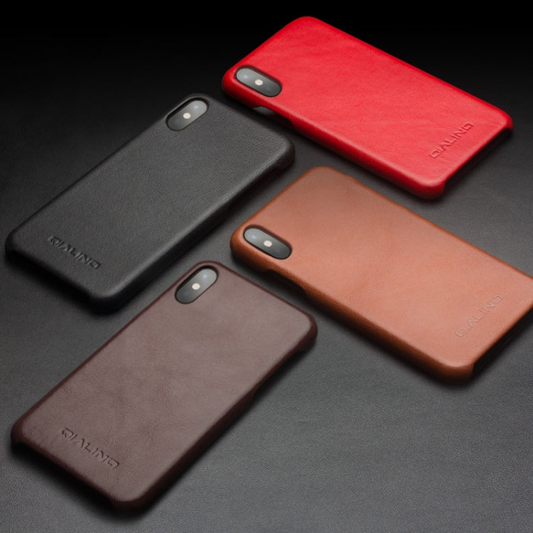 For iPhone X / XS QIALINO Shockproof Cowhide Leather Protective Case(Black) by QIALINO