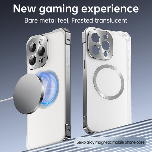 For iPhone 15 Irregular Alloy Frame Fosted Translucent MagSafe Phone Case(Titanium) - iPhone 15 Cases by buy2fix | Online Shopping UK | buy2fix