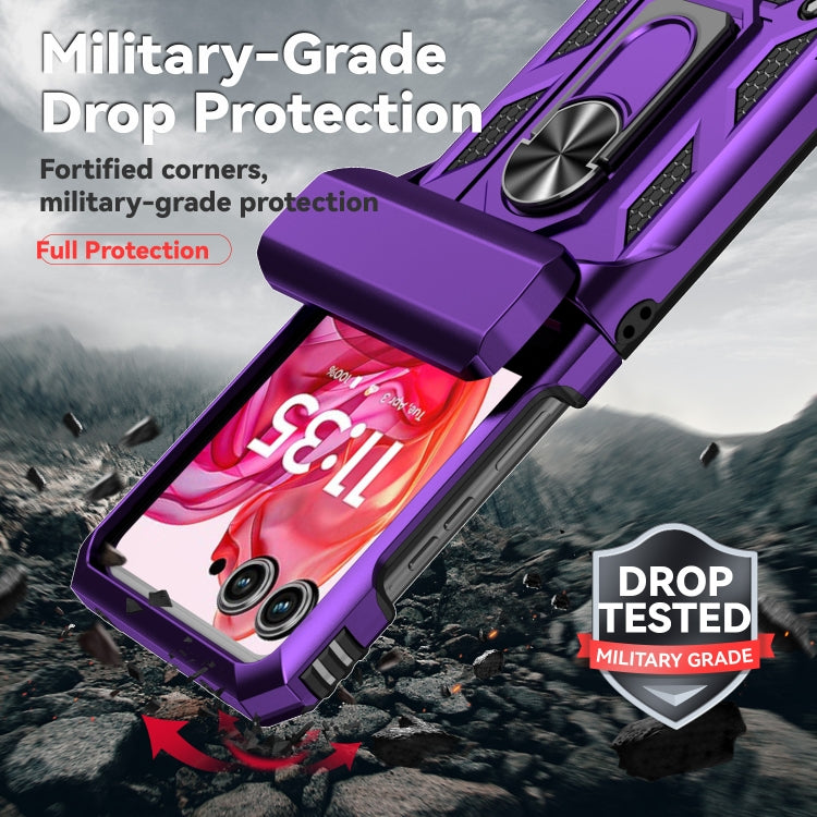 For Motorola razr 50 Sliding Camshield Holder Phone Case(Purple) by buy2fix