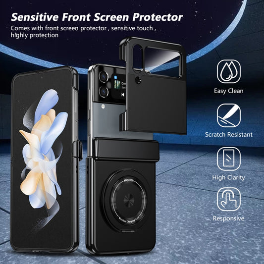 For Samsung Galaxy Z Flip3 Gold Medal Rotating Folding Series Ring Holder Phone Case(Black) - Galaxy Phone Cases by buy2fix | Online Shopping UK | buy2fix