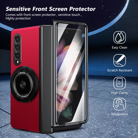 For Samsung Galaxy Z Fold3 Gold Medal Rotating Folding Series Ring Holder Phone Case(Red) - Galaxy Phone Cases by buy2fix | Online Shopping UK | buy2fix