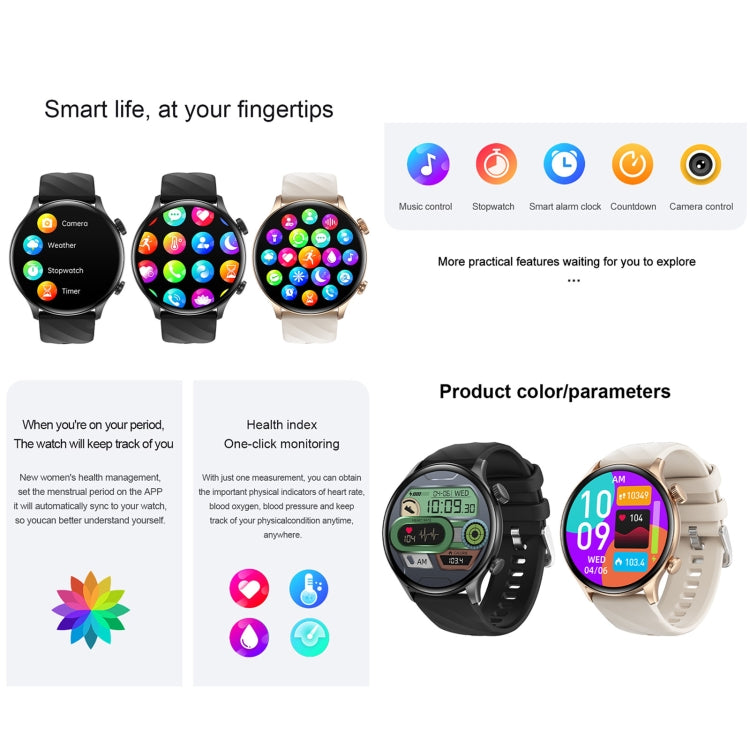 ZW63 1.39 inch Round Screen Smart Watch, Heart Rate / Blood Pressure / Blood Sugar / Blood Oxygen / Body Temperature / MET Test(Black) by buy2fix