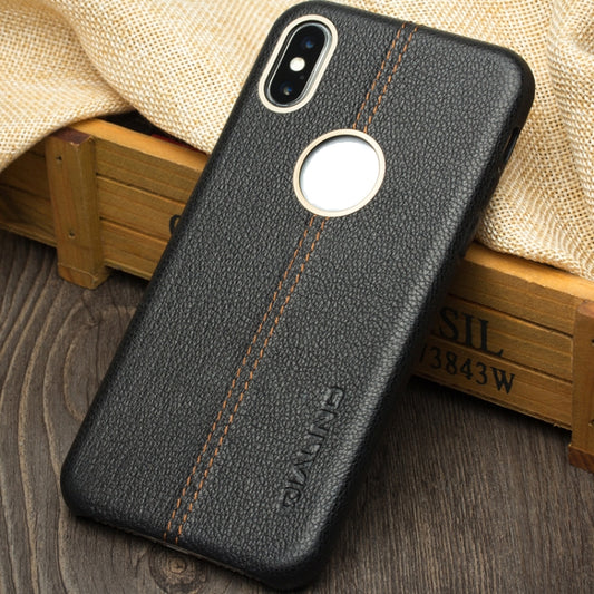 For iPhone X / XS QIALINO Deerskin Texture Cowhide Leather Protective Case(Black) by QIALINO